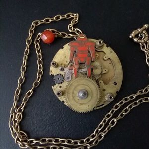Steampunk robotic clock cogs necklace